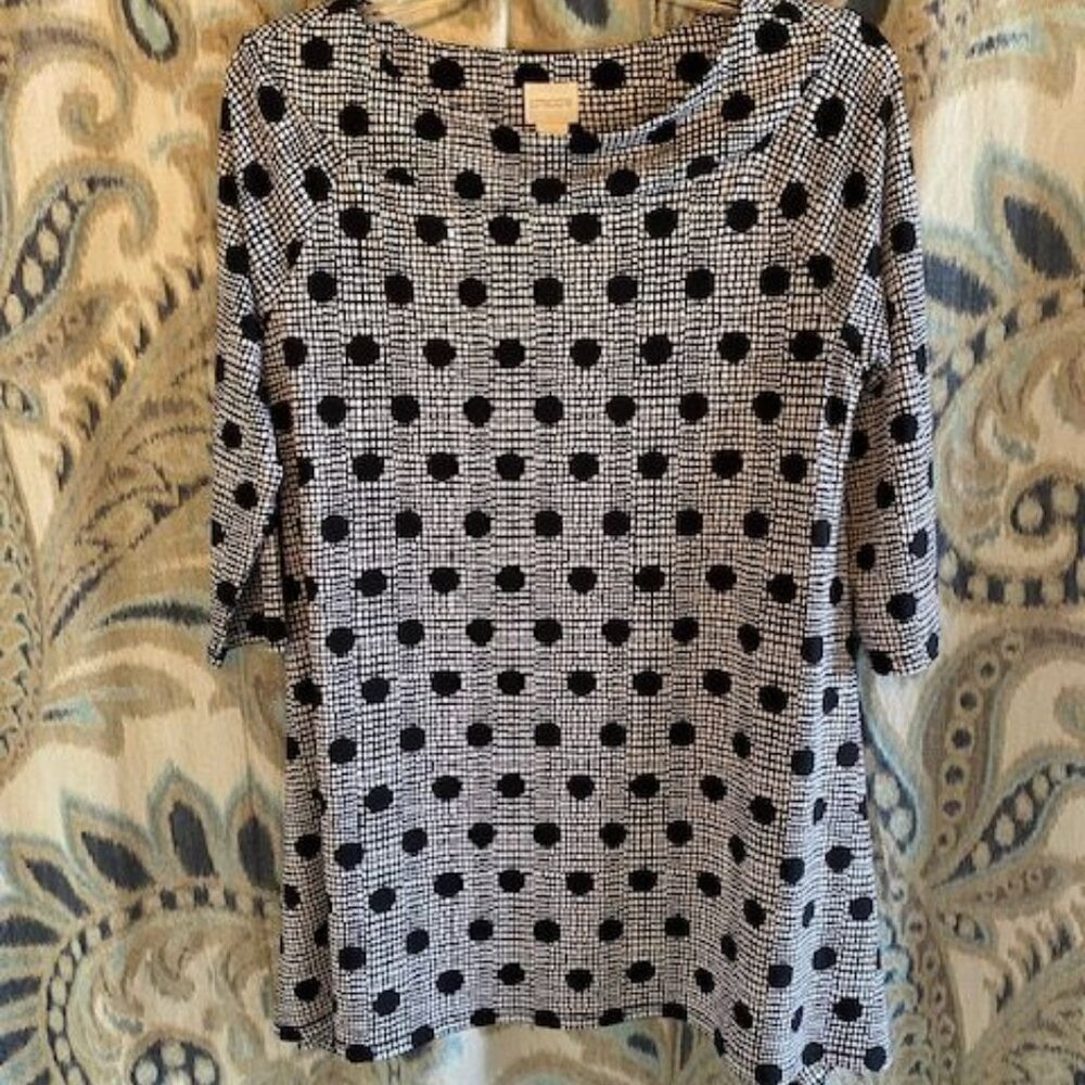 Chico's black and white polka dot tunic top